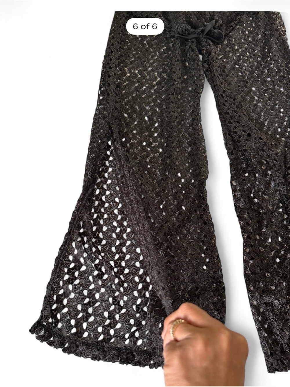 Black Crochet Wide-Leg Swim Coverup Pants - Picture 7 of 7